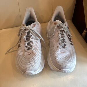 Hoka Women's White/ Light Grey/ Gold Athletic Shoes